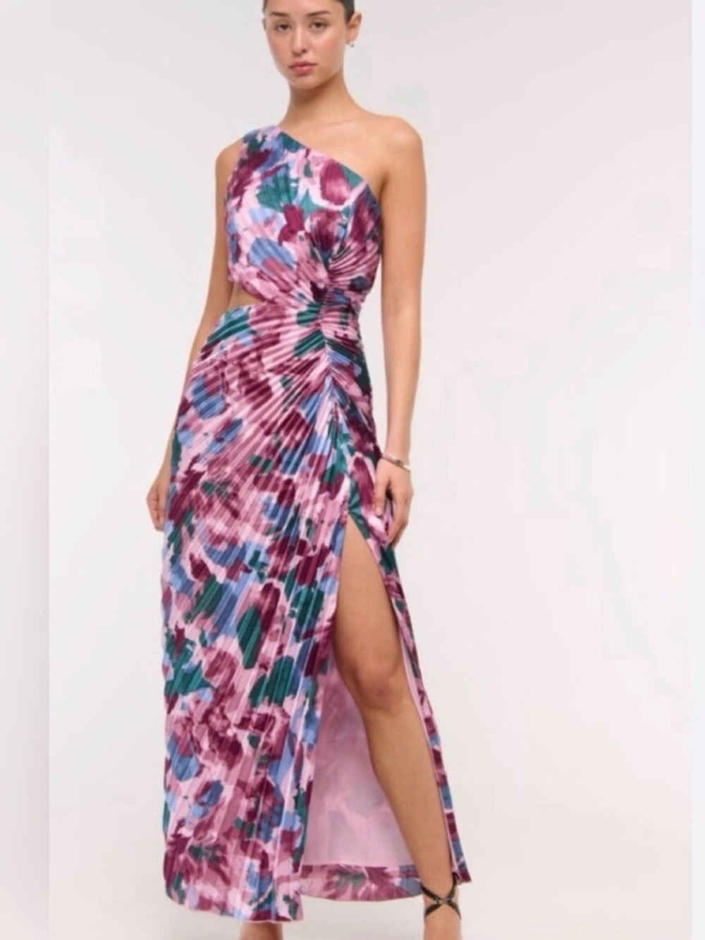 Abercrombie & Fitch One-Shoulder Pink Floral Pleated Maxi